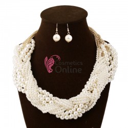 Colier cu cercei AS39E Auriu cu perle Ivoire sidefate